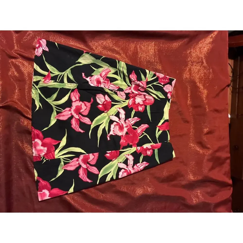 Boston Proper Skirt Womens S Black Pink Floral Tropical Straight Knee Length